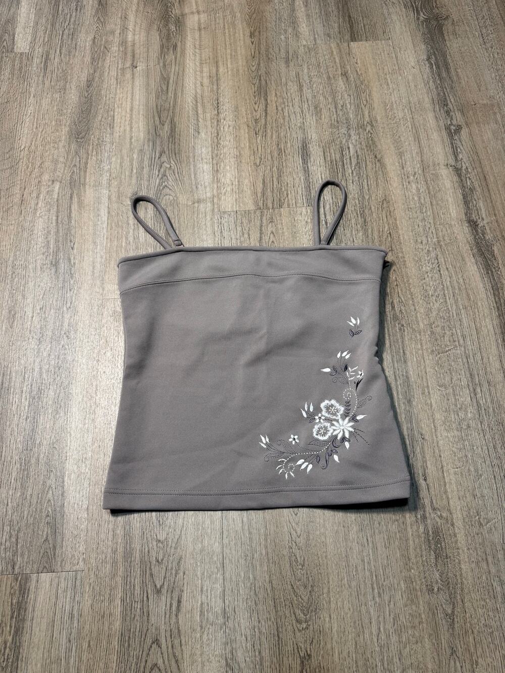Y2K Express Women's Gray Floral Embroidered Spaghetti Strap Camisole